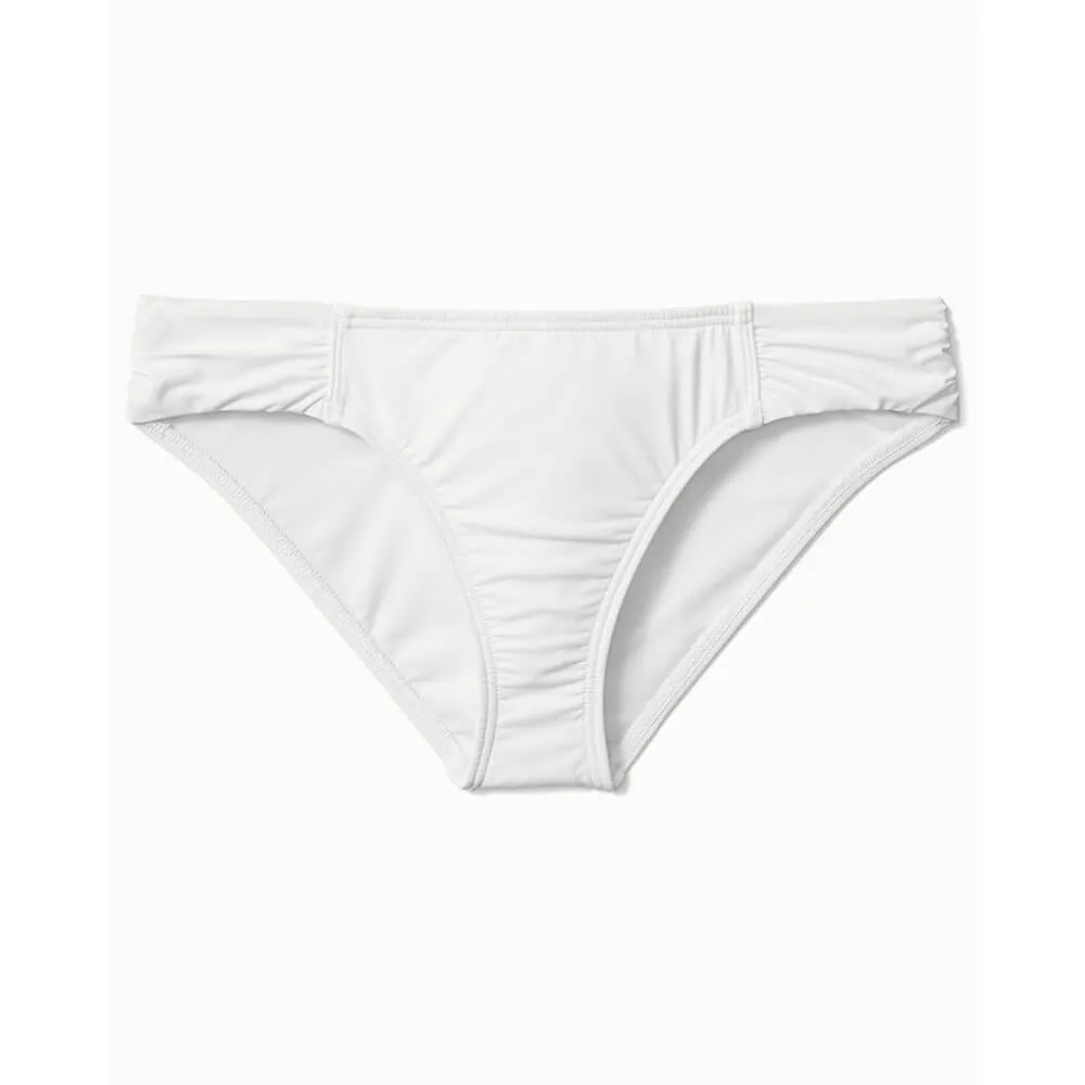 Womens Tommy Bahama Swimwear Tommy Bahama Pearl Side Shirred Hipster Bikini Bottom - White