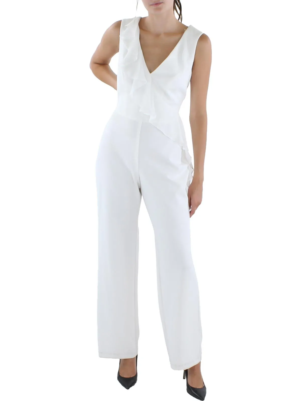 Womens V-Neck Ruffled Jumpsuit