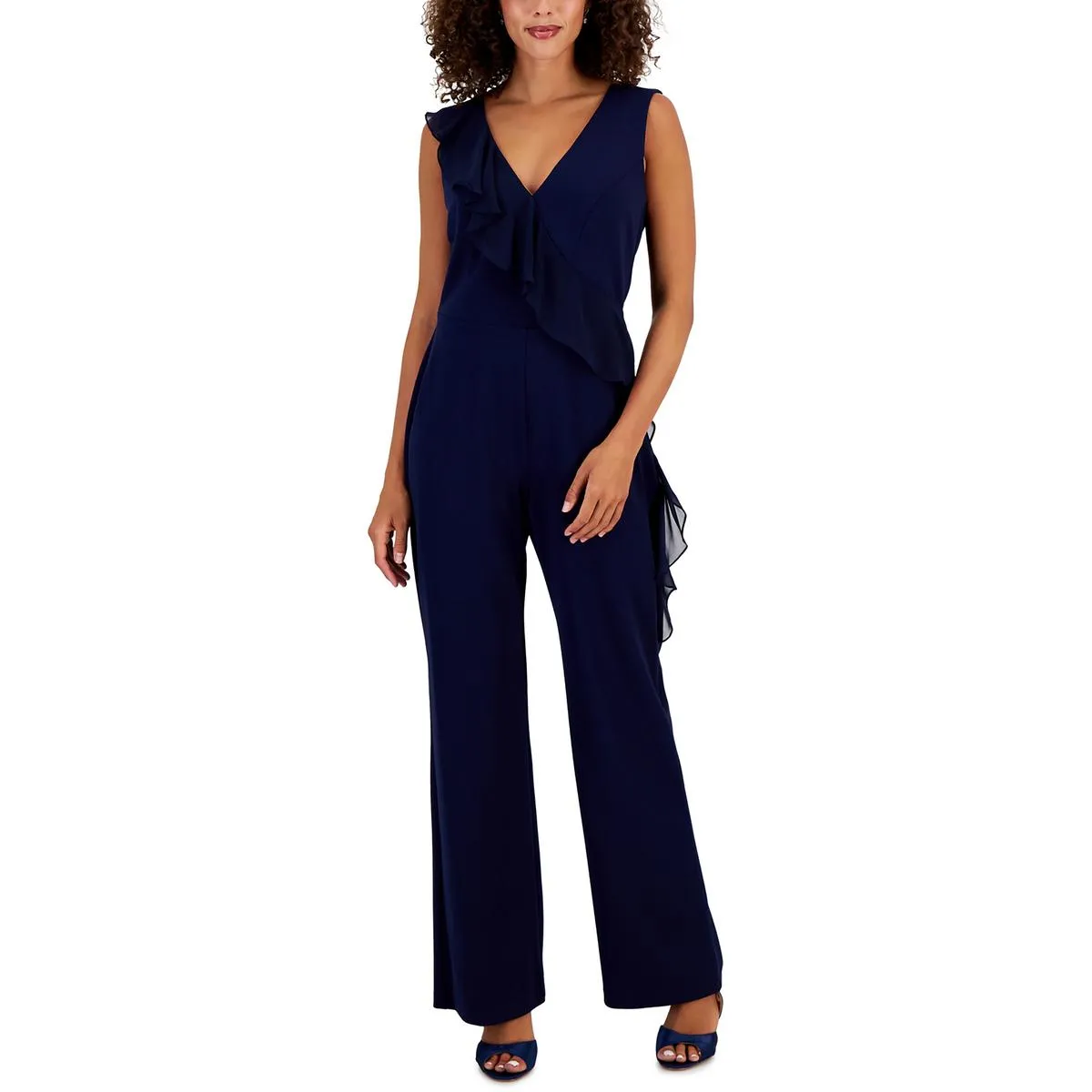 Womens V-Neck Ruffled Jumpsuit