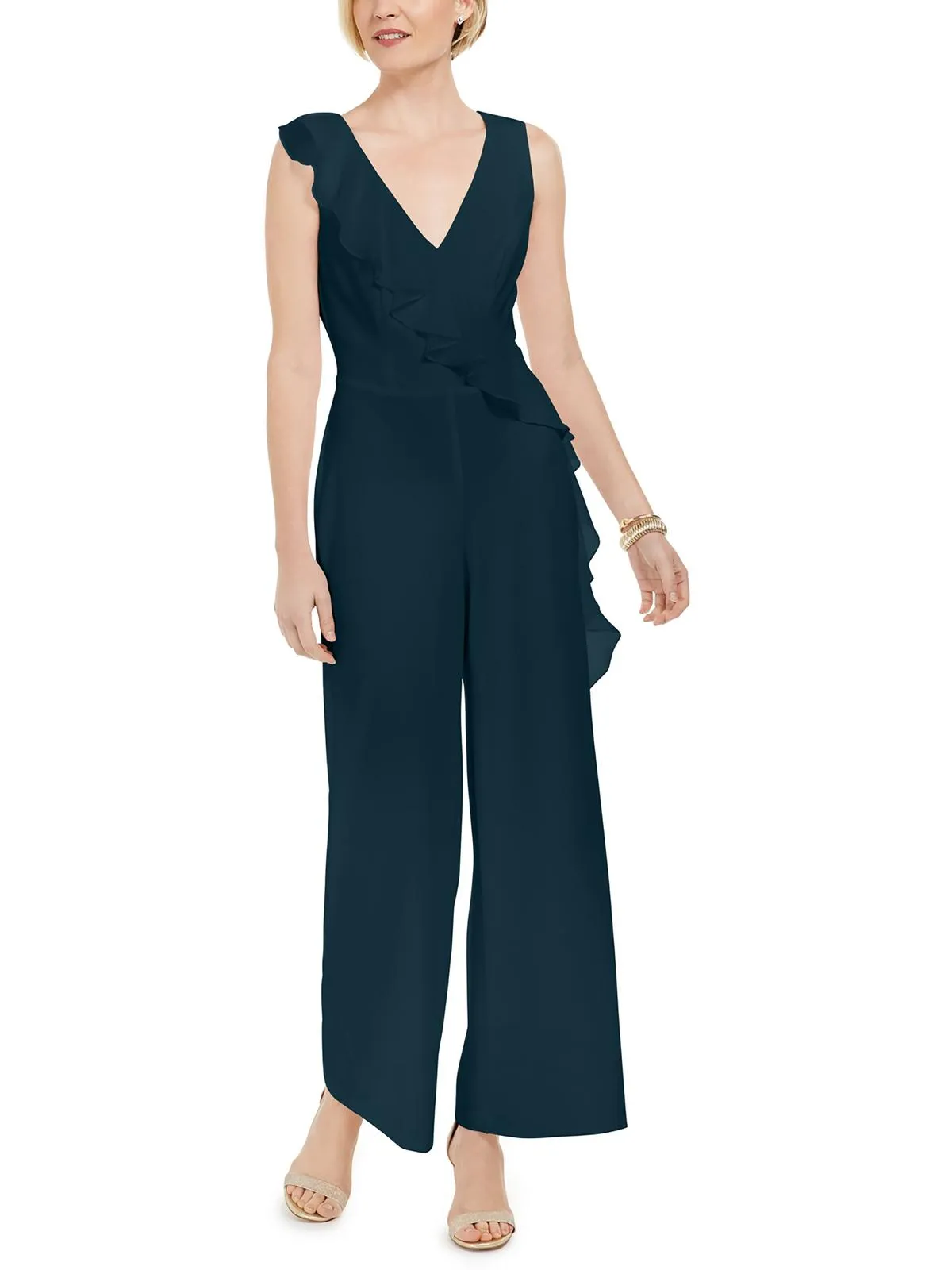 Womens V-Neck Ruffled Jumpsuit
